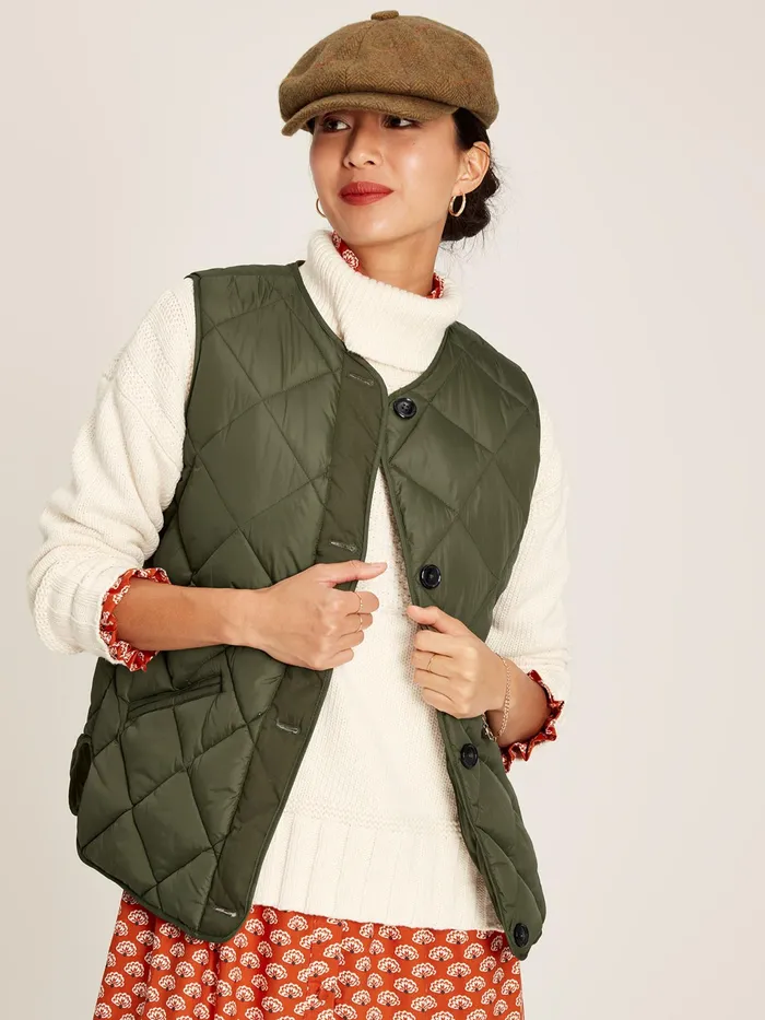 Joules Radley 8211 Green Showerproof Diamond Quilted Gilet Women Coats and Jackets