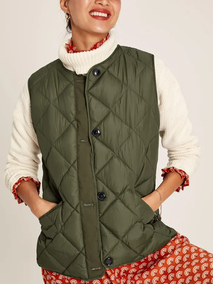 Joules Radley 8211 Green Showerproof Diamond Quilted Gilet Women Coats and Jackets
