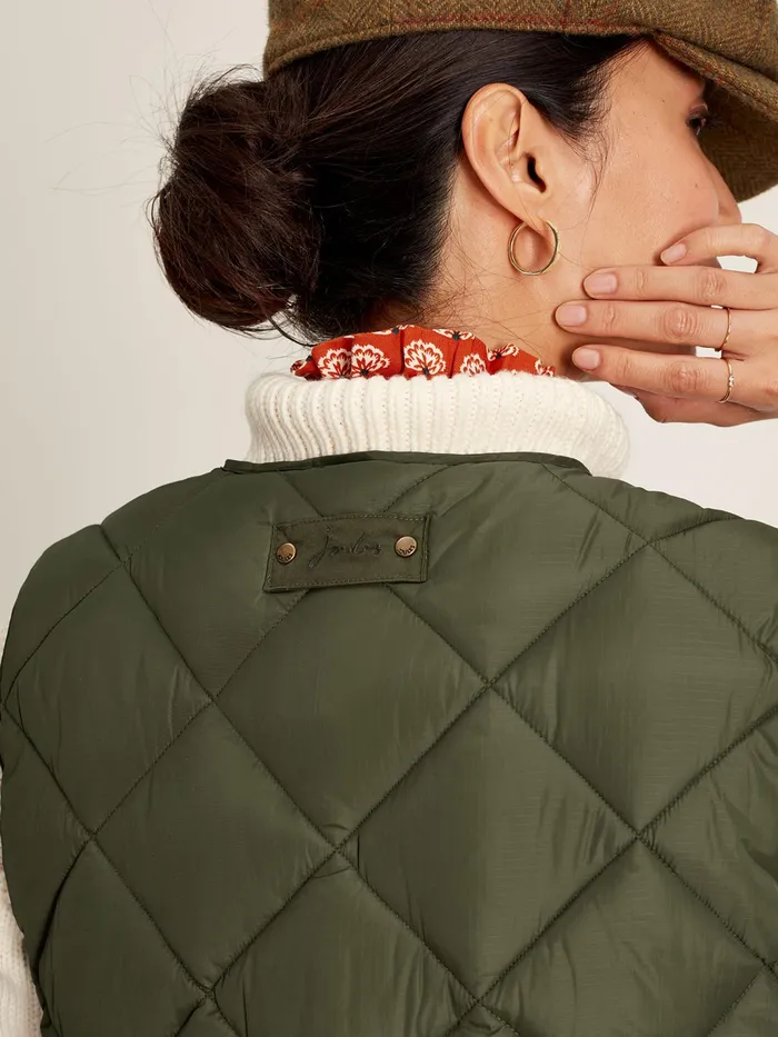 Joules Radley 8211 Green Showerproof Diamond Quilted Gilet Women Coats and Jackets