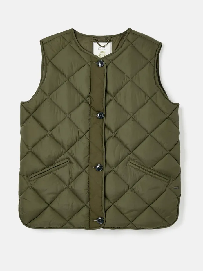 Joules Radley 8211 Green Showerproof Diamond Quilted Gilet Women Coats and Jackets