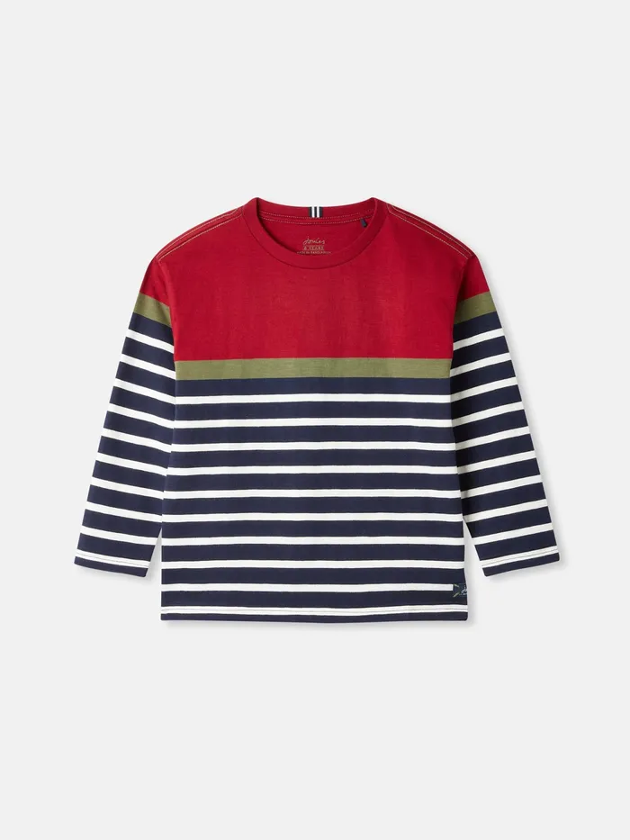 Joules RedNavyWhite Stripe Long Sleeve Top Boys Tops and Tshirts