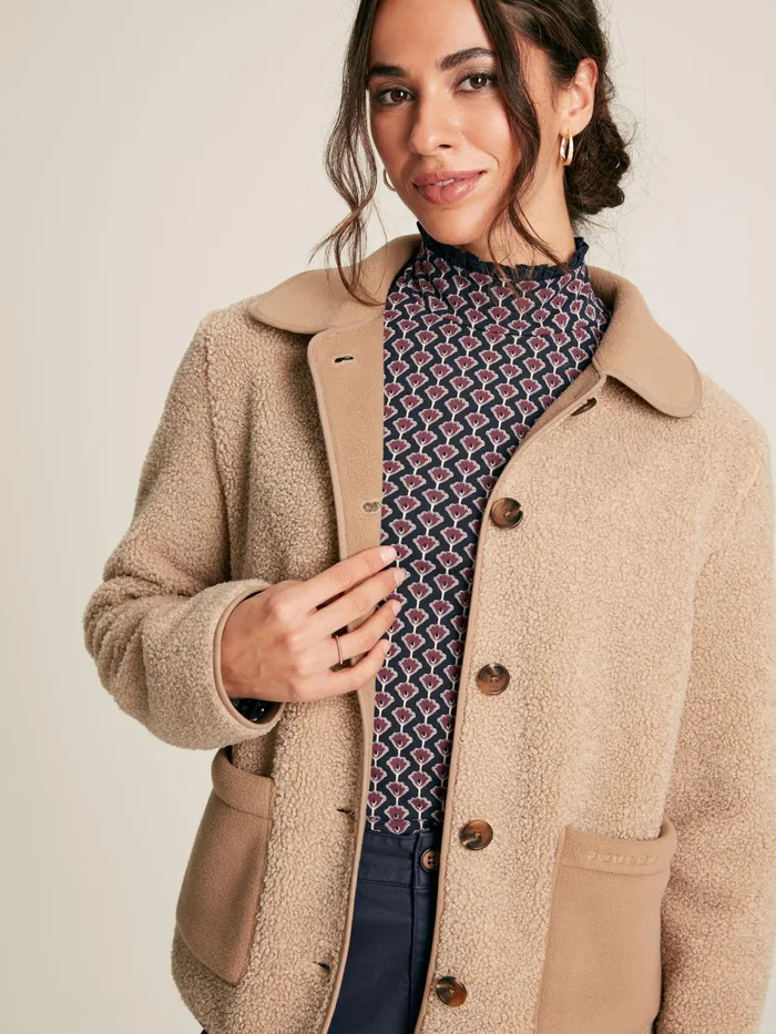 Joules Sadie 8211 Tan Brown Fleece Jacket Women Sweatshirts and Hoodies