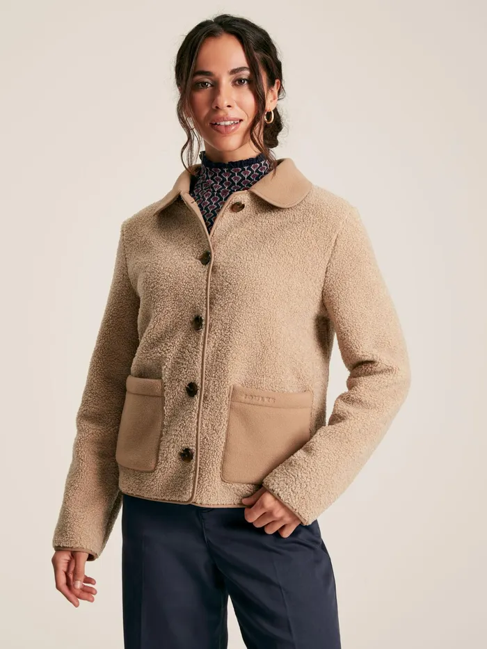 Joules Sadie 8211 Tan Brown Fleece Jacket Women Sweatshirts and Hoodies