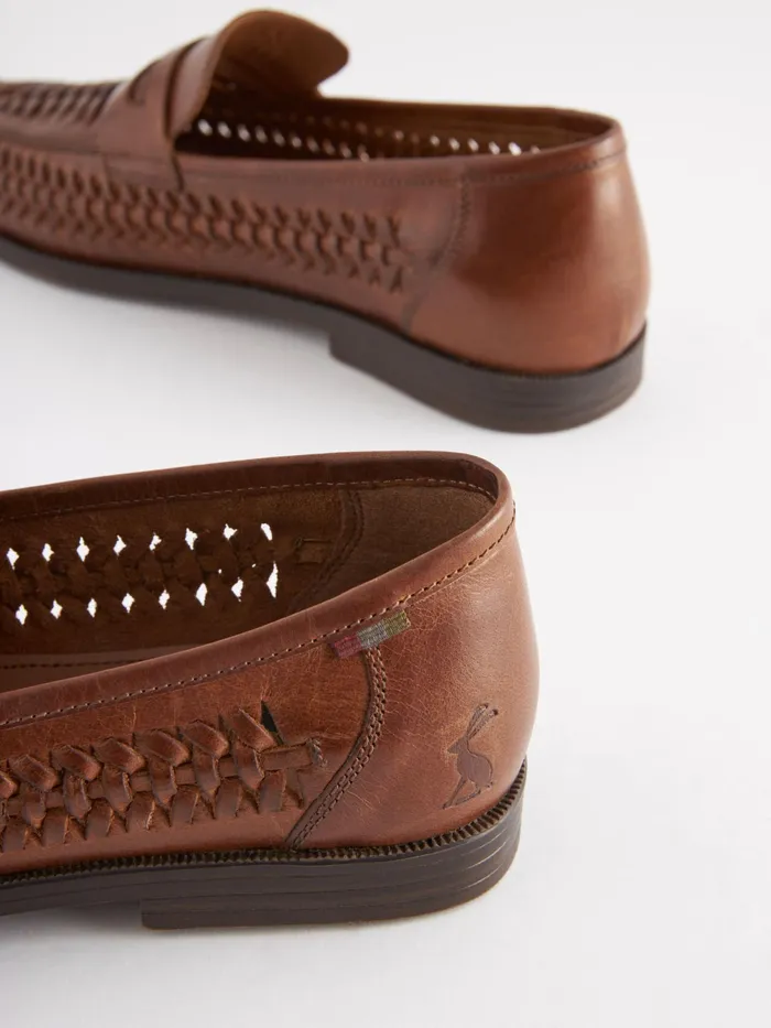 Joules Tan Brown Leather Weave Loafers Men Shoes Joules Tan Brown Leather Weave Loafers Men Shoes