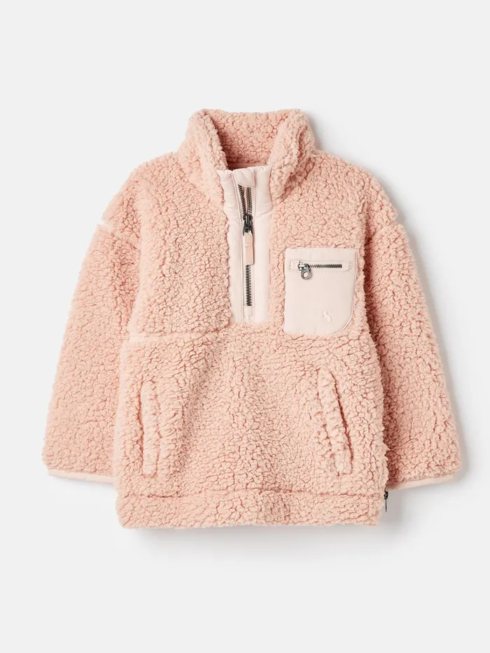 Joules Tilly 8211 Rose Pink Half Zip Fleece Girls Coats and Jackets
