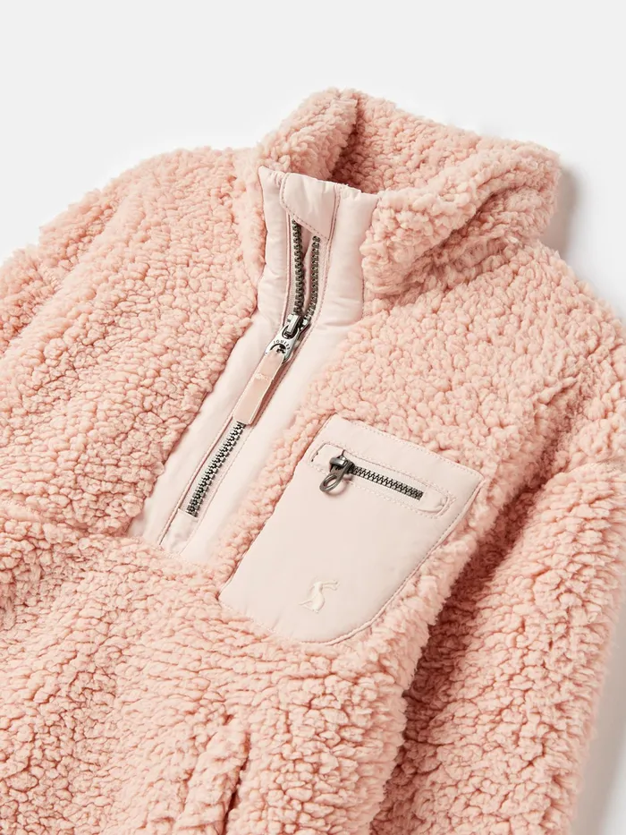 Joules Tilly 8211 Rose Pink Half Zip Fleece Girls Coats and Jackets