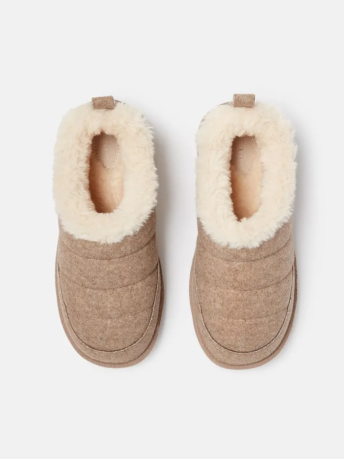 Joules Women039s Lazydays 8211 Oatmeal Faux Fur Lined Slippers Women Nightwear
