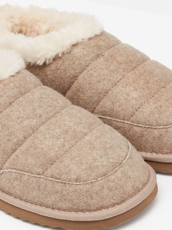 Joules Women039s Lazydays 8211 Oatmeal Faux Fur Lined Slippers Women Nightwear