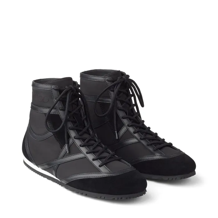 Kato HiF Black Nylon Calf Leather And Crosta Suede High Top Trainers X Blackblackblack Women JIMMY CHOO Sneakers