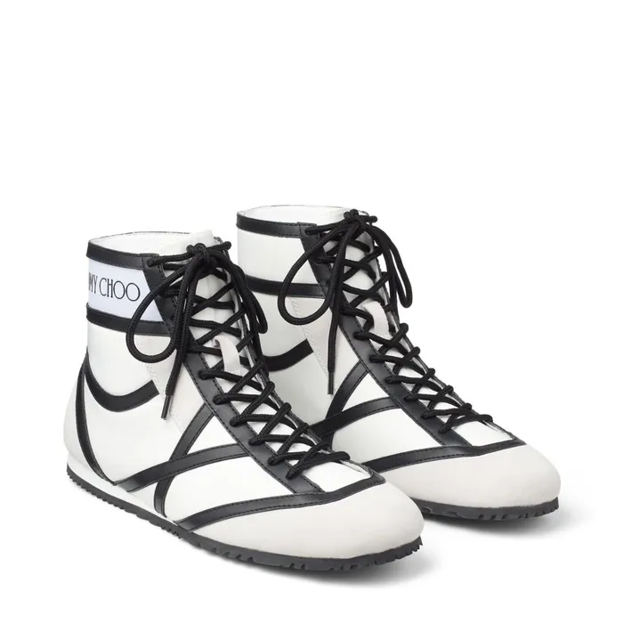 Kato HiF White Black And White Nylon Calf Leather And Crosta Suede High Top Trainers X Whiteblackwhite Women JIMMY CHOO Sneakers