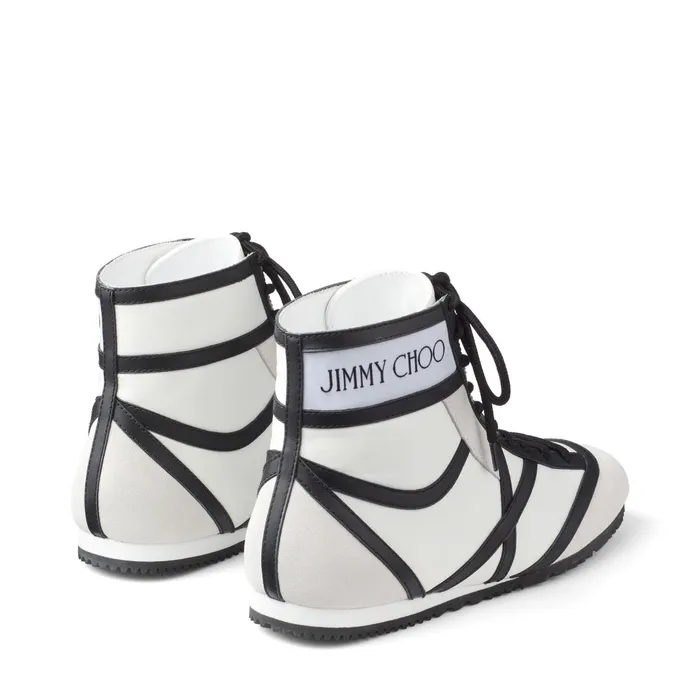 Kato HiF White Black And White Nylon Calf Leather And Crosta Suede High Top Trainers X Whiteblackwhite Women JIMMY CHOO Sneakers