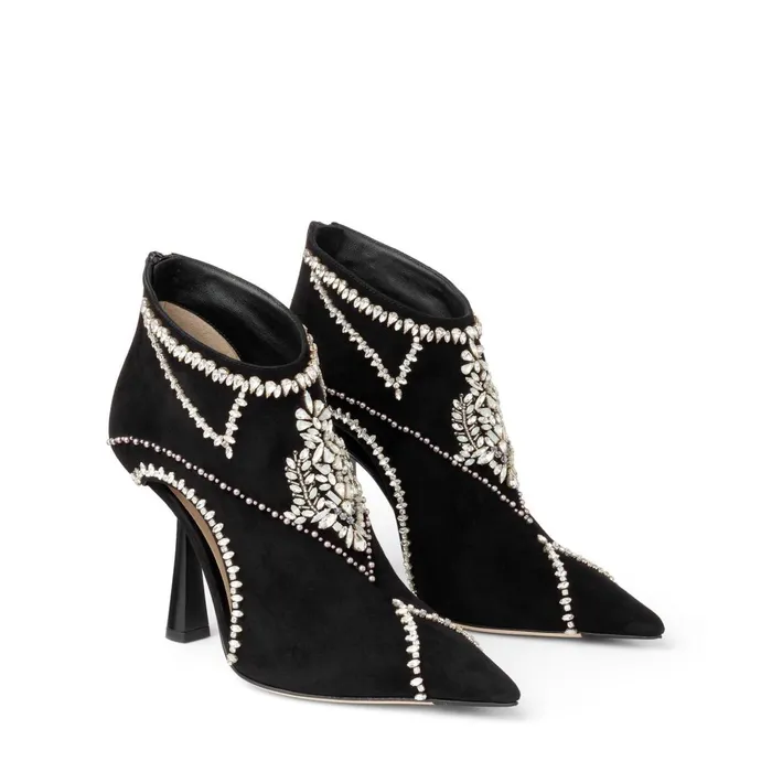 Kendrix 100 Black Ankle Booties With Embroidery Blackwhite Women JIMMY CHOO Boots