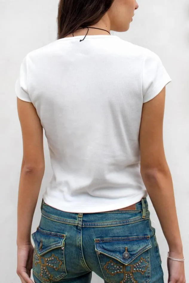 Kiss Me TShirt With Strass Women Subdued Graphics