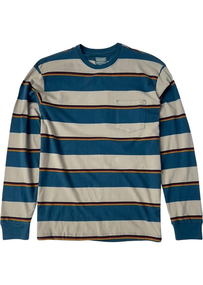 Knit Tees Men Vissla Creators Stripe Ls Pkt Tee Deep Water