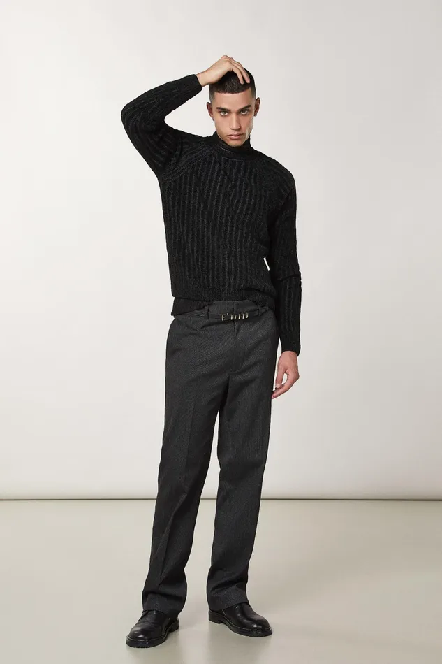 Knitwear Men Patrizia Pepe LongSleeved Ribbed Sweater Nerogrigio