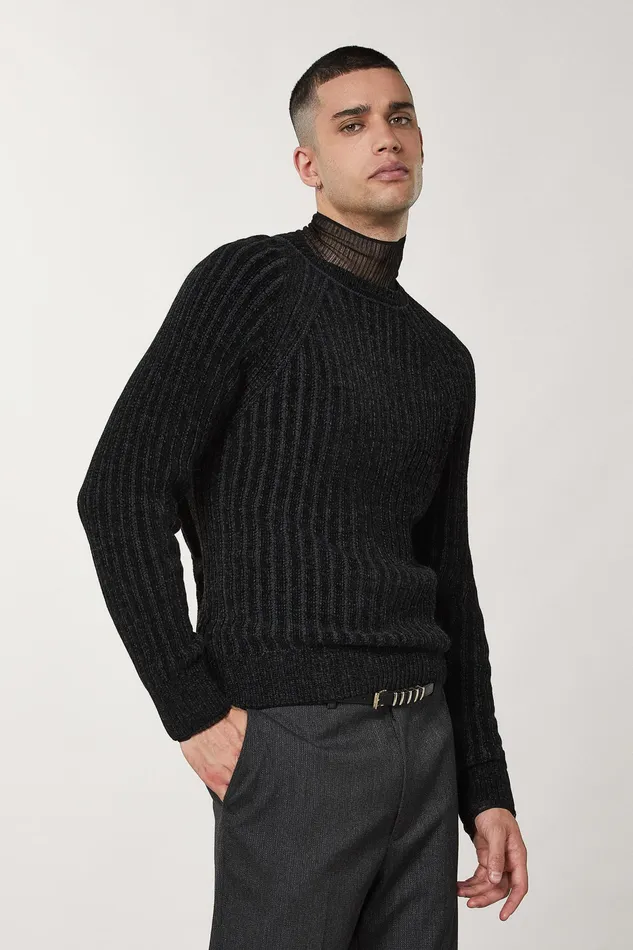 Knitwear Men Patrizia Pepe LongSleeved Ribbed Sweater Nerogrigio