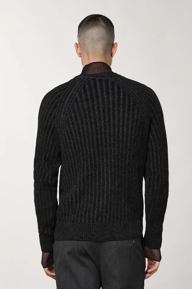 Knitwear Men Patrizia Pepe LongSleeved Ribbed Sweater Nerogrigio