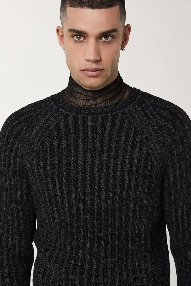 Knitwear Men Patrizia Pepe LongSleeved Ribbed Sweater Nerogrigio
