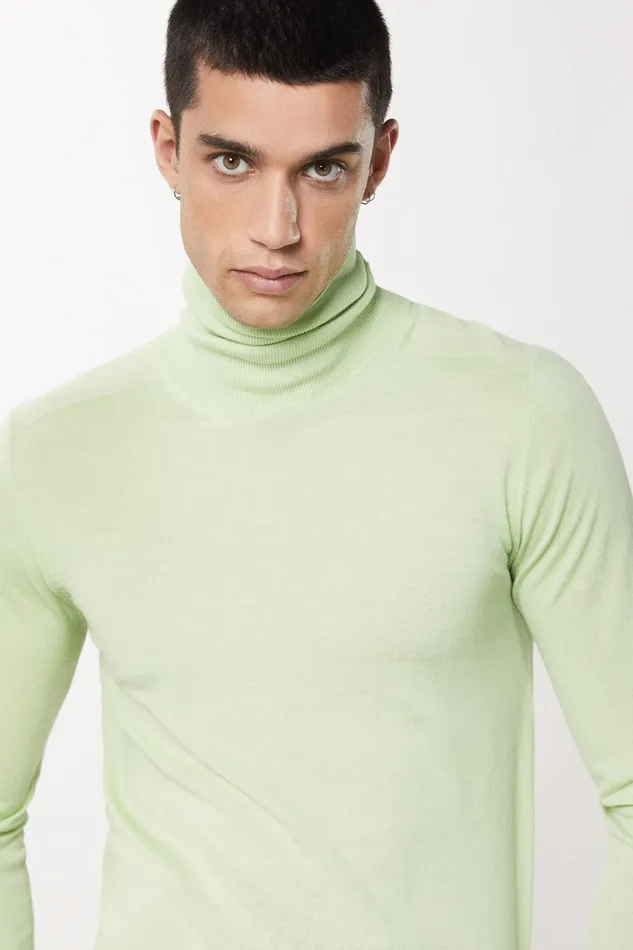 Knitwear Men Patrizia Pepe Pure Wool Turtleneck Sweater Space Lime