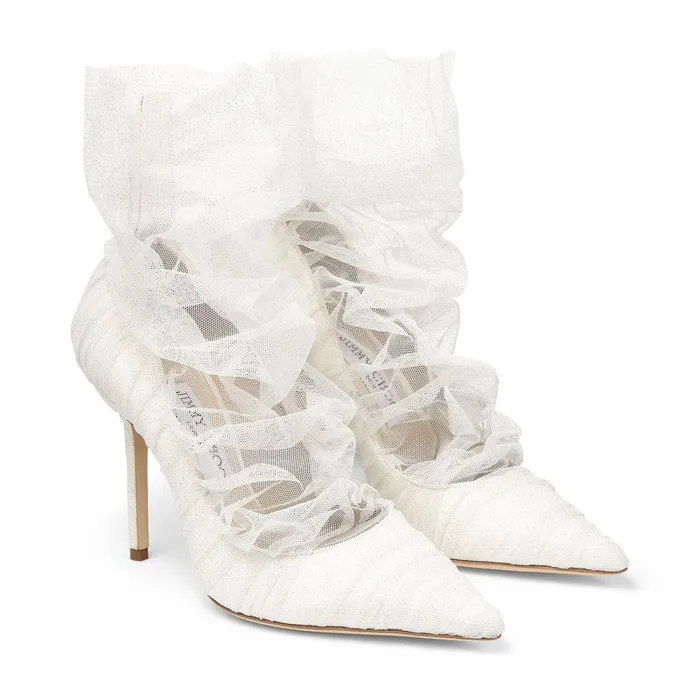 Lavish 100 Ivory Satin Pumps With White Glitter Tulle Overlay Ivorywhitesilver Women JIMMY CHOO Bridal Shoes