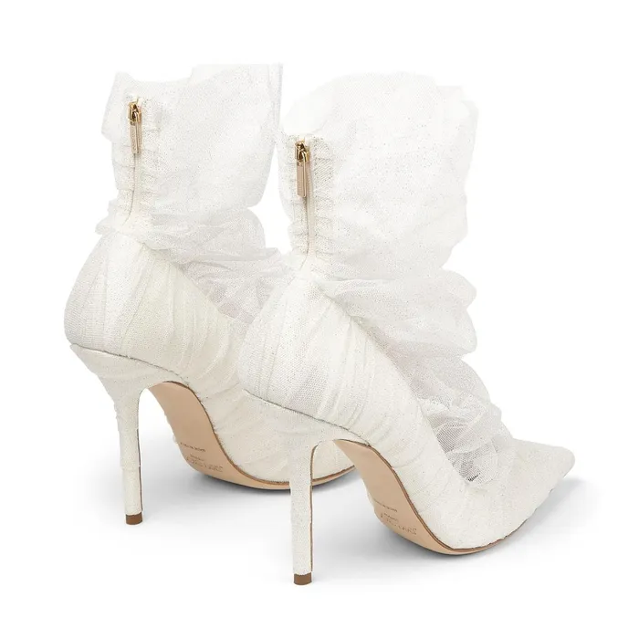 Lavish 100 Ivory Satin Pumps With White Glitter Tulle Overlay Ivorywhitesilver Women JIMMY CHOO Bridal Shoes