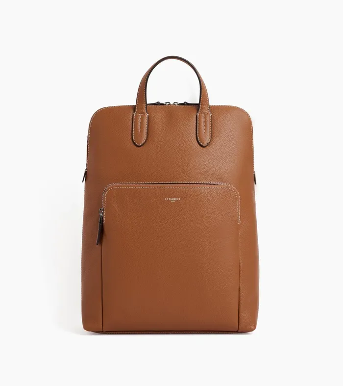 Le Tanneur Backpacks Women Zipped Business Backpack In Grained Leather Brown Tan Le Tanneur Backpacks Women Zipped Business Backpack In Grained Leather Brown Tan