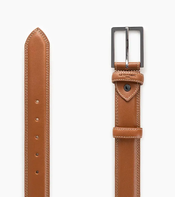 Le Tanneur Belts Men Vegetable Tanned Men039S Leather Martin Belt With Square Buckle Brown Tan