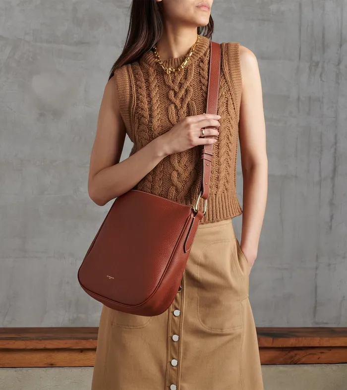 Le Tanneur Crossbody Bags Women MidSized Hobo Bag In Grained Leather Mahogany Brown