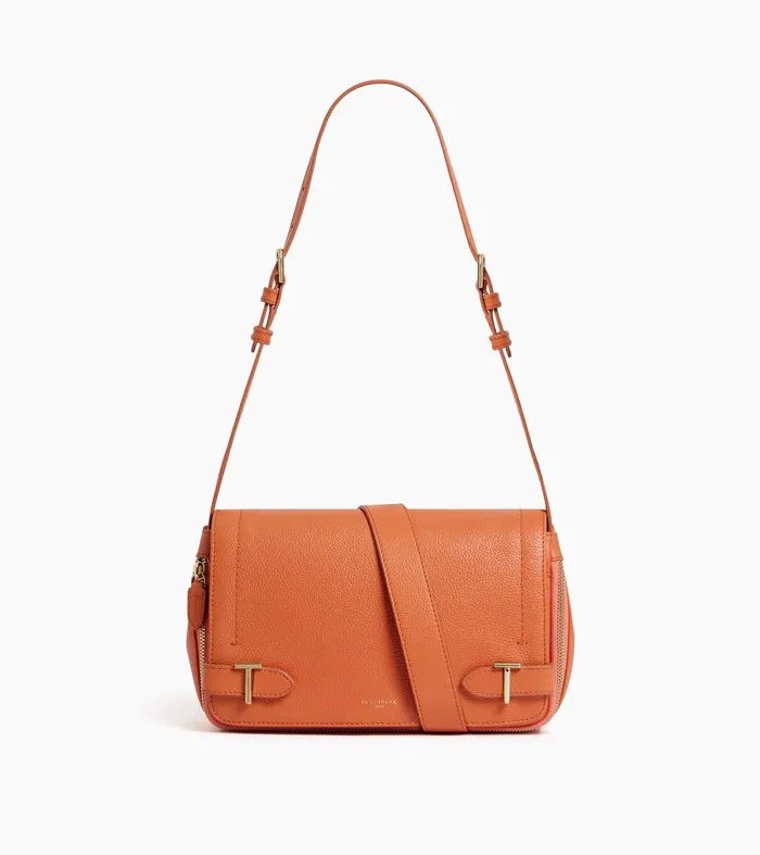 Le Tanneur Crossbody Bags Women Small Bag With Crossbody Strap In Grained Leather Orange Ocher