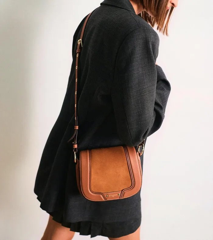 Le Tanneur Crossbody Bags Women Small Cross Body Bag In Grained Leather And Nubuck Brown Tan
