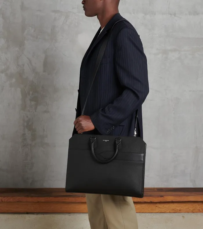 Le Tanneur Document Holders and Briefcases MenWomen Slim 15034 Briefcase In Cross Grain Leather Black