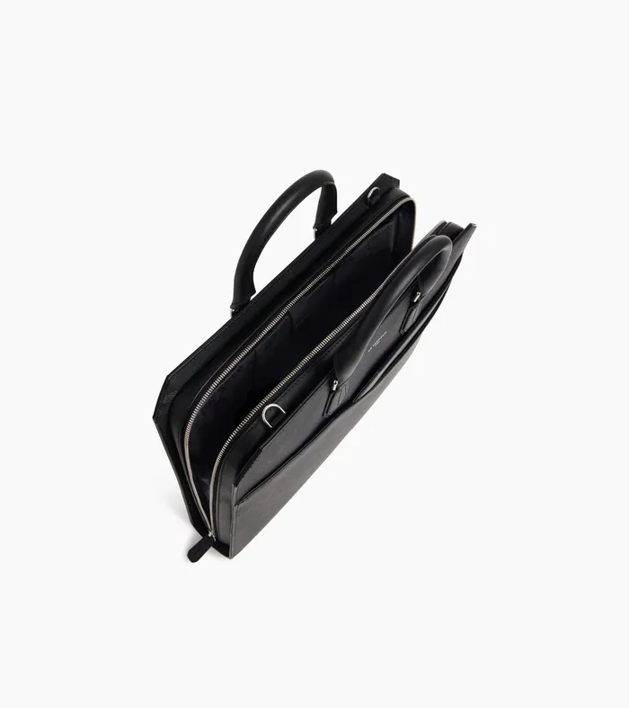 Le Tanneur Document Holders and Briefcases MenWomen Slim 15034 Briefcase In Cross Grain Leather Black