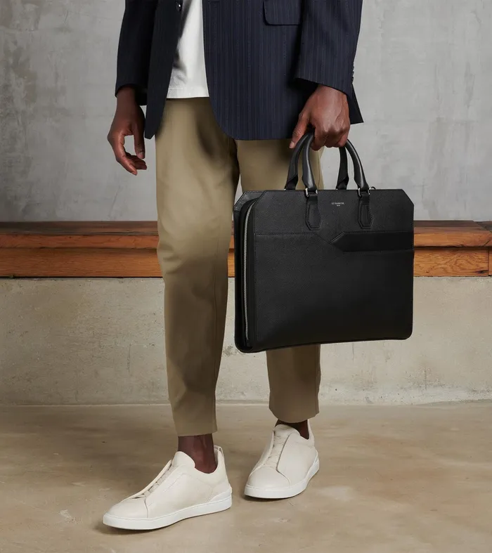 Le Tanneur Document Holders and Briefcases MenWomen Slim 15034 Briefcase In Cross Grain Leather Black
