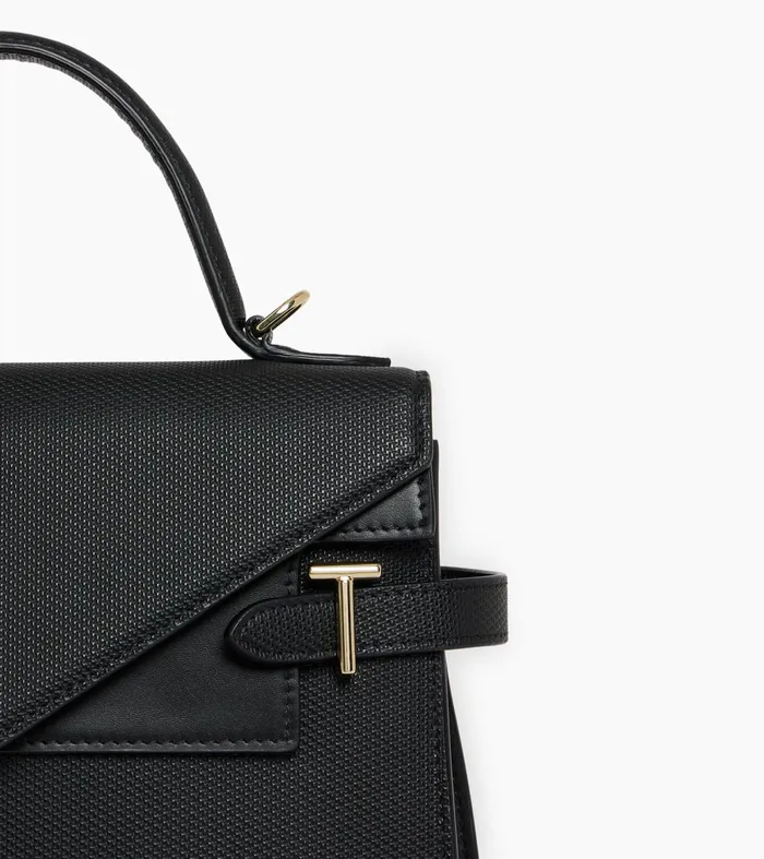 Le Tanneur Handbags Women Medium Handbag With Double Flap In TSignature Leather Black