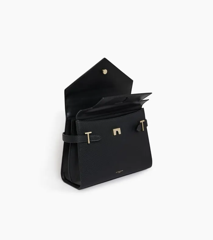 Le Tanneur Handbags Women Medium Handbag With Double Flap In TSignature Leather Black