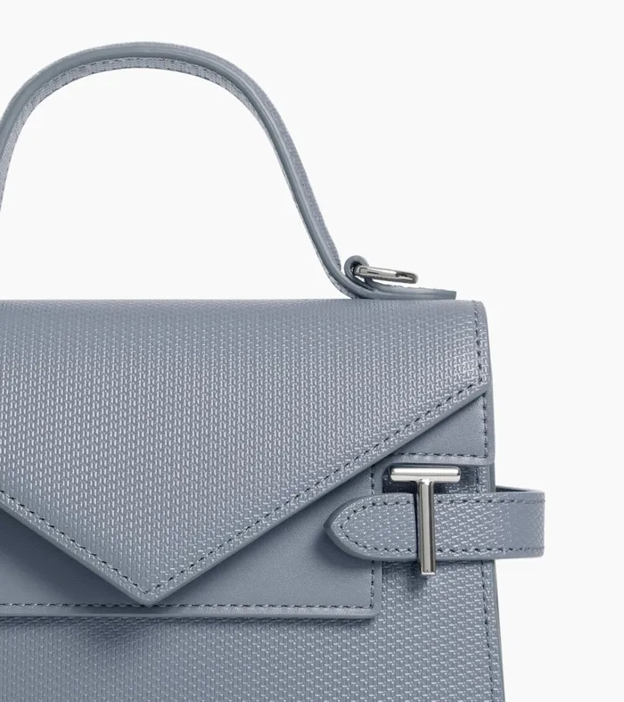 Le Tanneur Handbags Women Small Double Flap Handbag In Signature T Leather Clay Blue