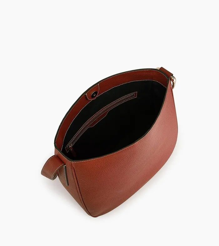 Le Tanneur Totes and Shoulder Bags Women Large Hobo Bag In Grained Leather Mahogany Brown