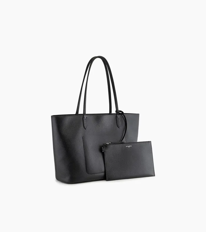 Le Tanneur Totes and Shoulder Bags Women Large Tote In Grained Leather Black Le Bleu