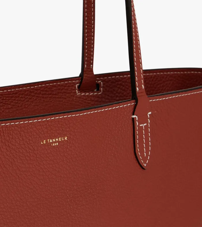 Le Tanneur Totes and Shoulder Bags Women Large Tote In Grained Leather Mahogany Brown Twilight Blue