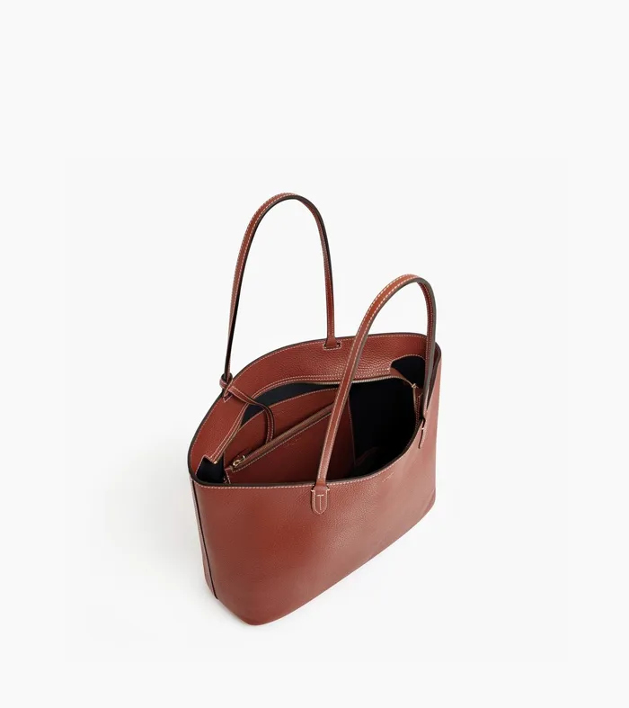 Le Tanneur Totes and Shoulder Bags Women Large Tote In Grained Leather Mahogany Brown Twilight Blue