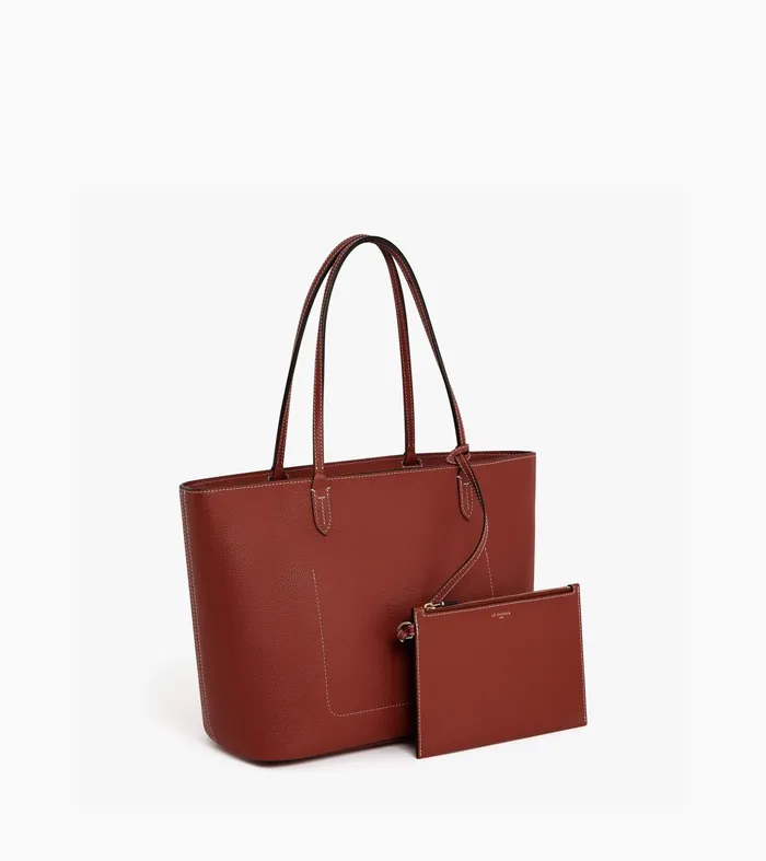 Le Tanneur Totes and Shoulder Bags Women Large Tote In Grained Leather Mahogany Brown Twilight Blue