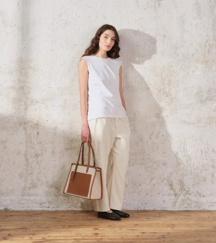 Le Tanneur Totes and Shoulder Bags Women Small Tote Bag In Cotton Canvas Natural Tan