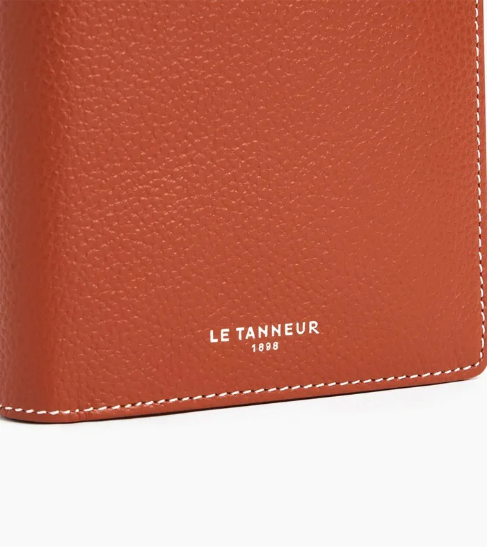 Le Tanneur Wallets Men Vertical Zipped Wallet With 2 Gussets In Grained Leather Mahogany Brown