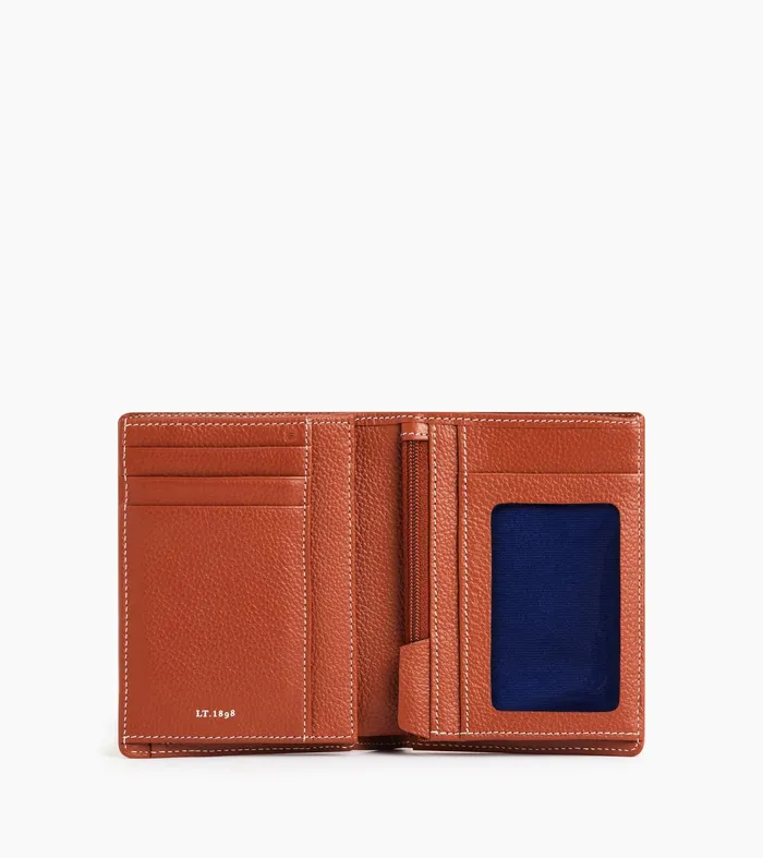 Le Tanneur Wallets Men Vertical Zipped Wallet With 2 Gussets In Grained Leather Mahogany Brown