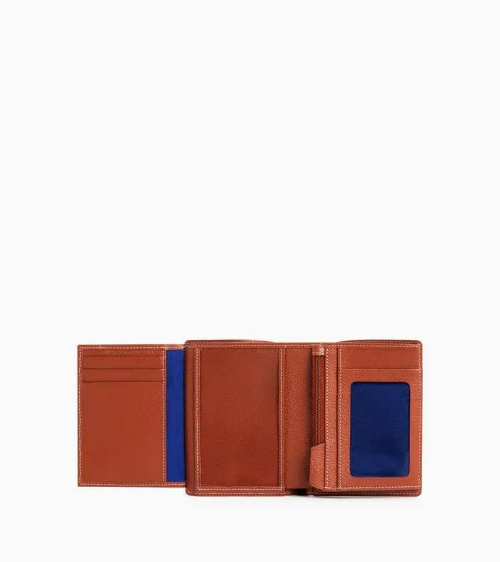 Le Tanneur Wallets Men Vertical Zipped Wallet With 2 Gussets In Grained Leather Mahogany Brown