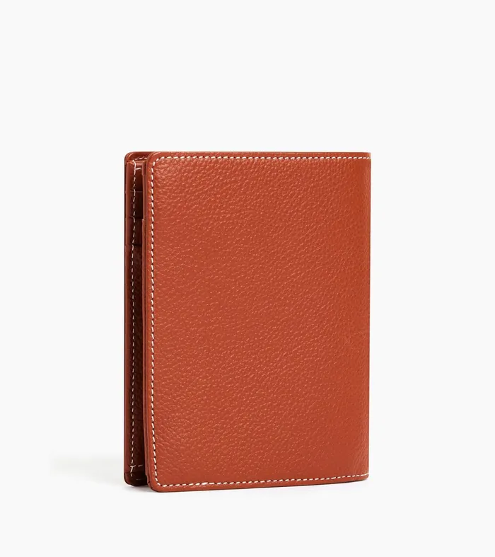 Le Tanneur Wallets Men Vertical Zipped Wallet With 2 Gussets In Grained Leather Mahogany Brown