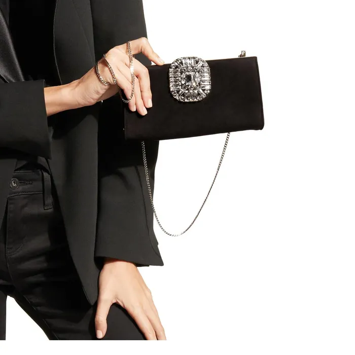 Leonis Black Suede Clutch Bag With Snap Closure Black Women JIMMY CHOO Clutch Bags