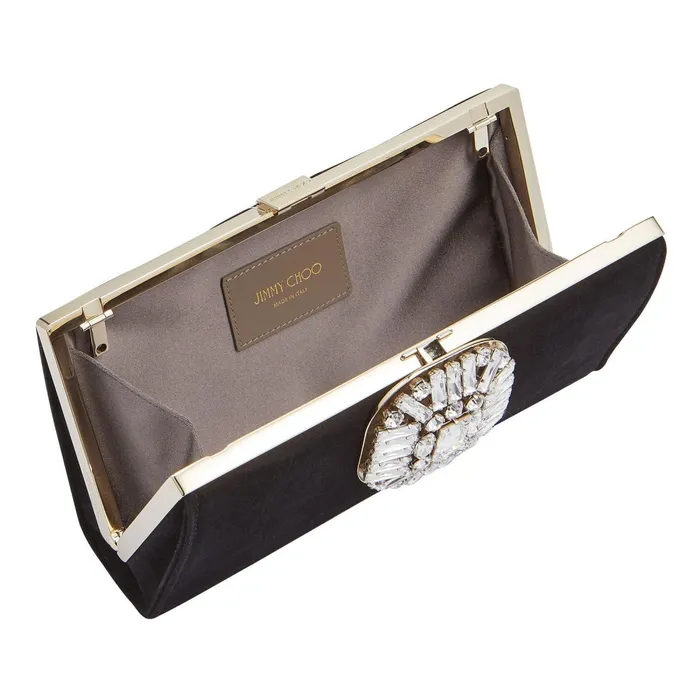 Leonis Black Suede Clutch Bag With Snap Closure Black Women JIMMY CHOO Clutch Bags