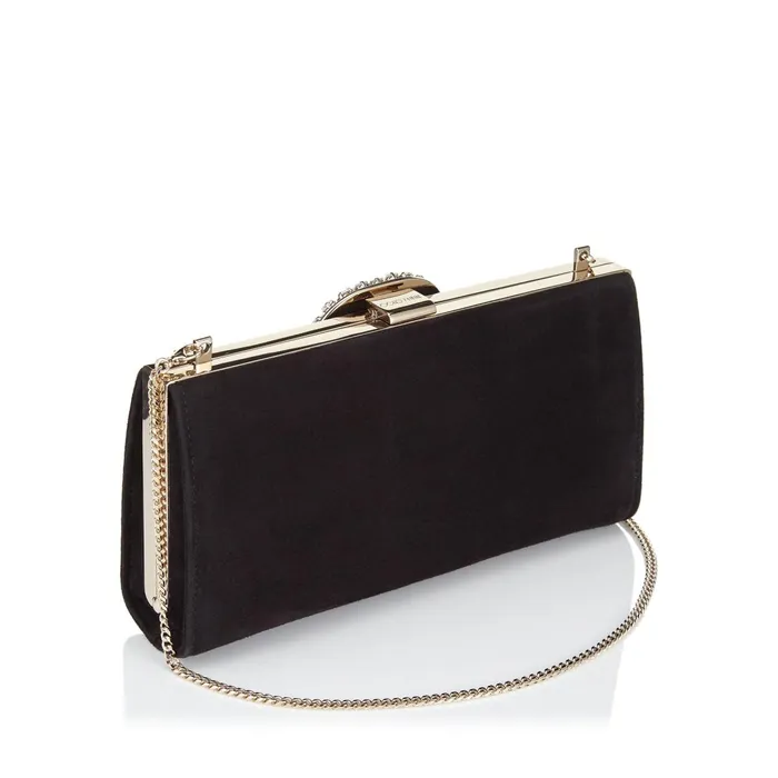 Leonis Black Suede Clutch Bag With Snap Closure Black Women JIMMY CHOO Clutch Bags