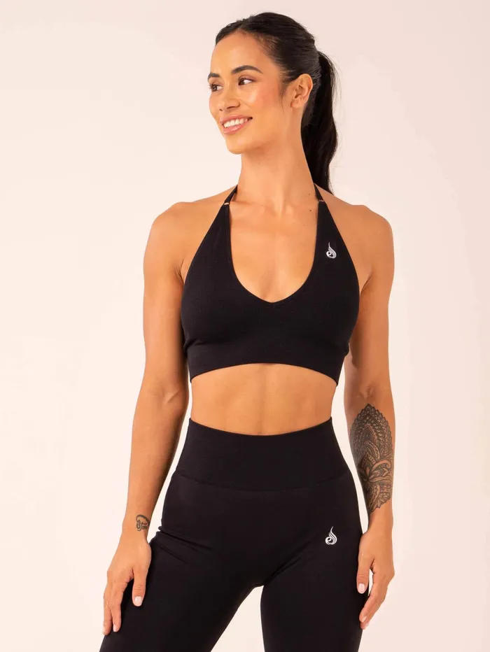 Lift Rib Seamless Halter Sports Bra 8211 Black Women Ryderwear Sports Bras